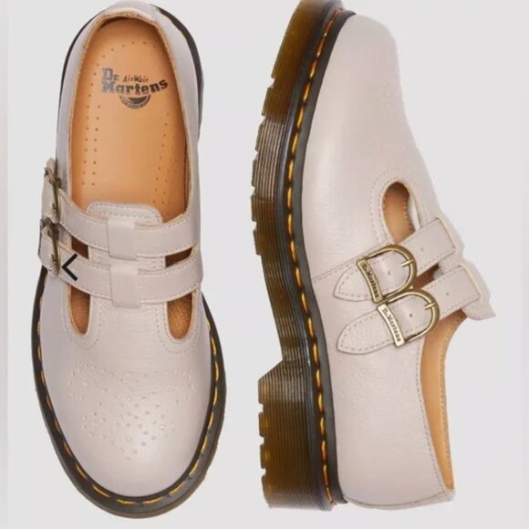 Dr. Martens Shoes - Doc Martens Parchment Beige Virginia Leather 8065 Mary Janes NWT Size 9